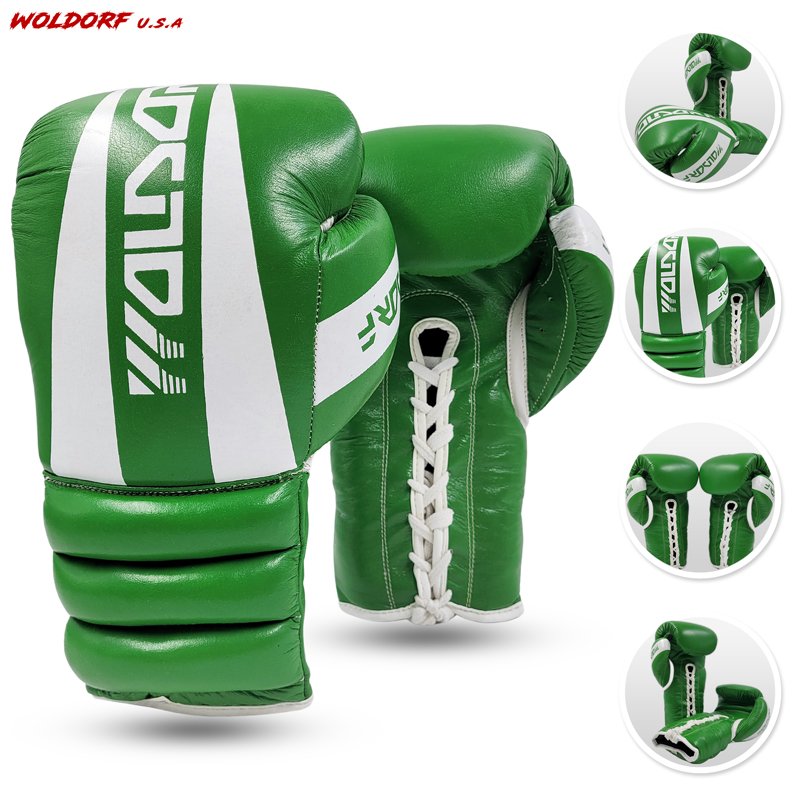 Woldorf USA Boxing Glove Kickboxing Lace up Punching Bag Green Leather Glove