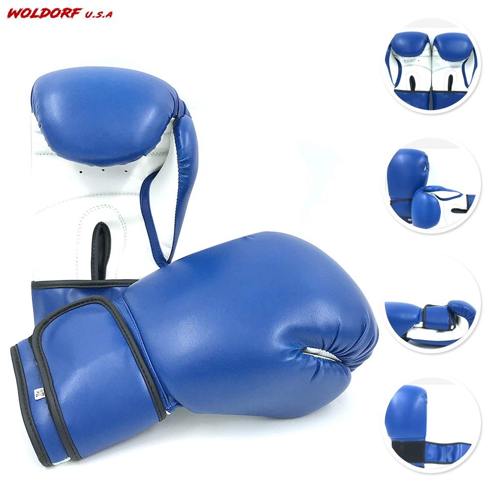 Woldorf USA Boxing Gloves Blue Kickboxing, Grappling, Fighting, Muay Thai Training Boxing Gloves