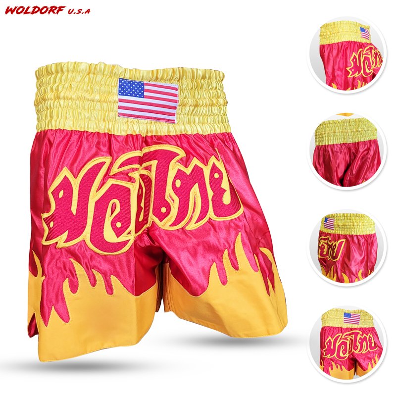 SATIN FLAME BOXING SHORT MUAY THAI