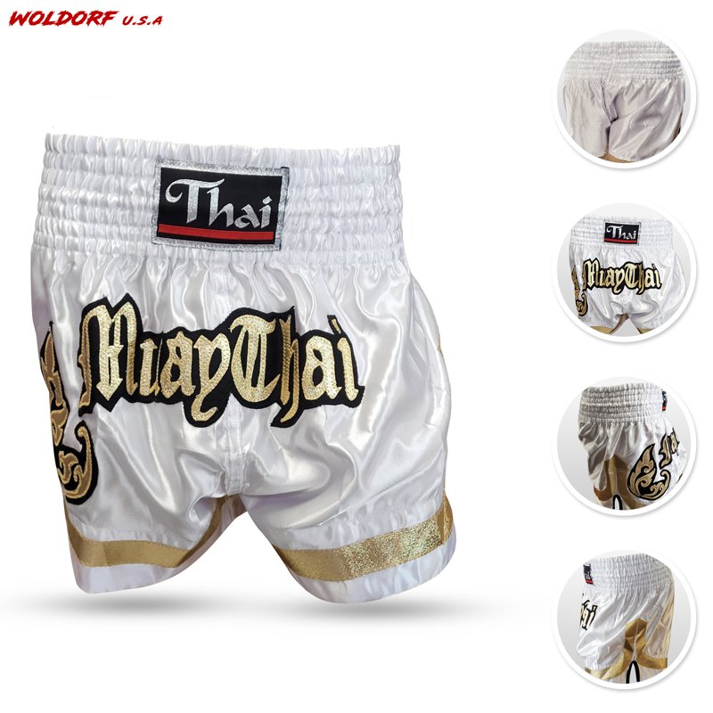 MUAY THAI SHORTS SPECIAL CUTT LETTERS WHITE