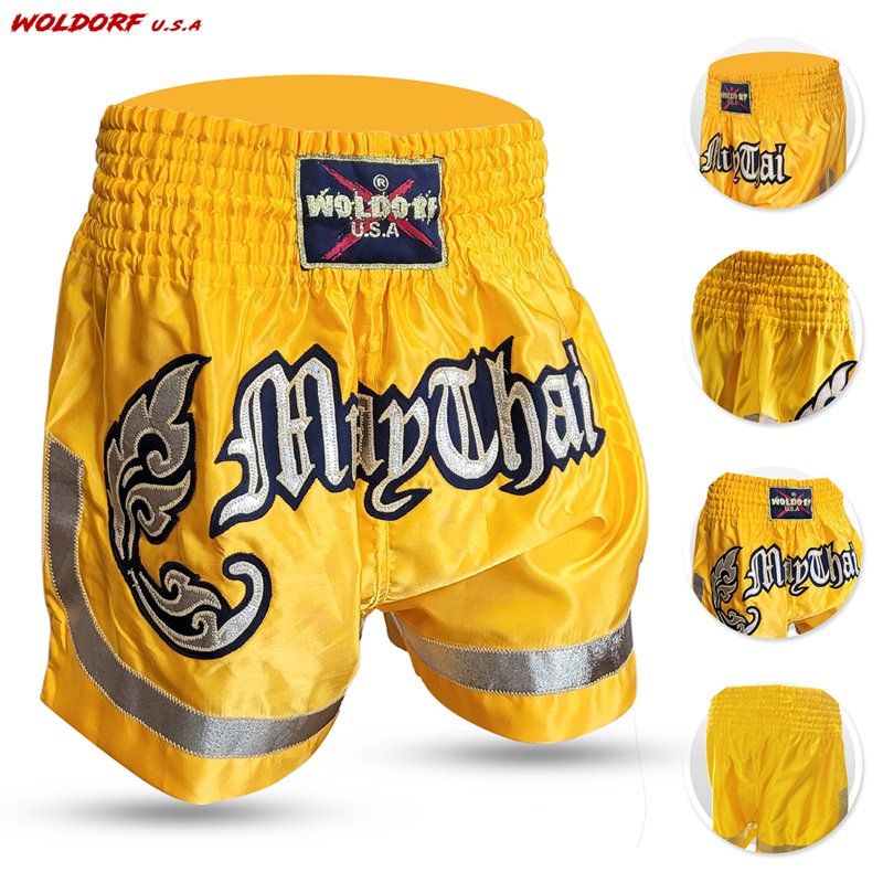 MUAY THAI SHORTS SPECIAL CUTT LETTERS YELLOW