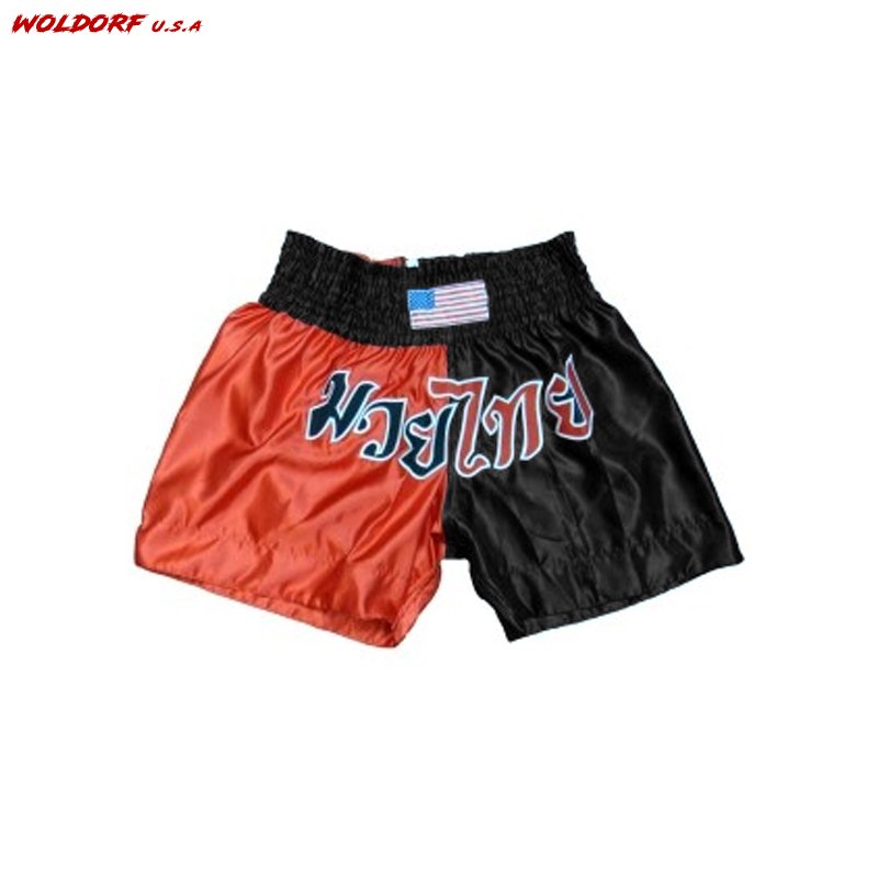 MUAY THAI SHORTS IN SATIN BLACK/RED COLOR