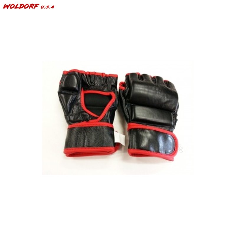 MMA GLOVES IN LEATHER BLACK/RED TRIM