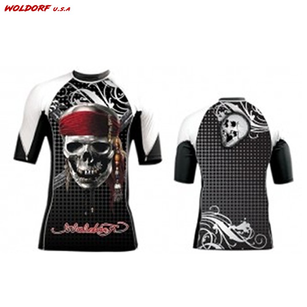 Sublimation Rash Guard in White Pirate Skull Design