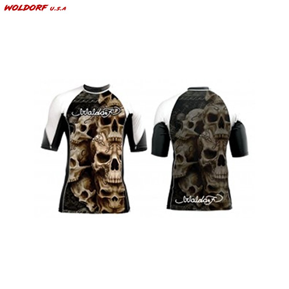 Sublimation Rash Guard in White Tan Skull Design