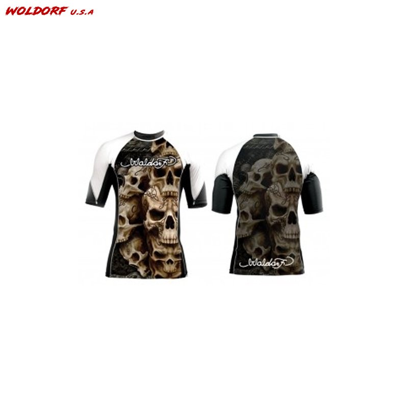 Sublimation Rash Guard in White Tan Skull Design