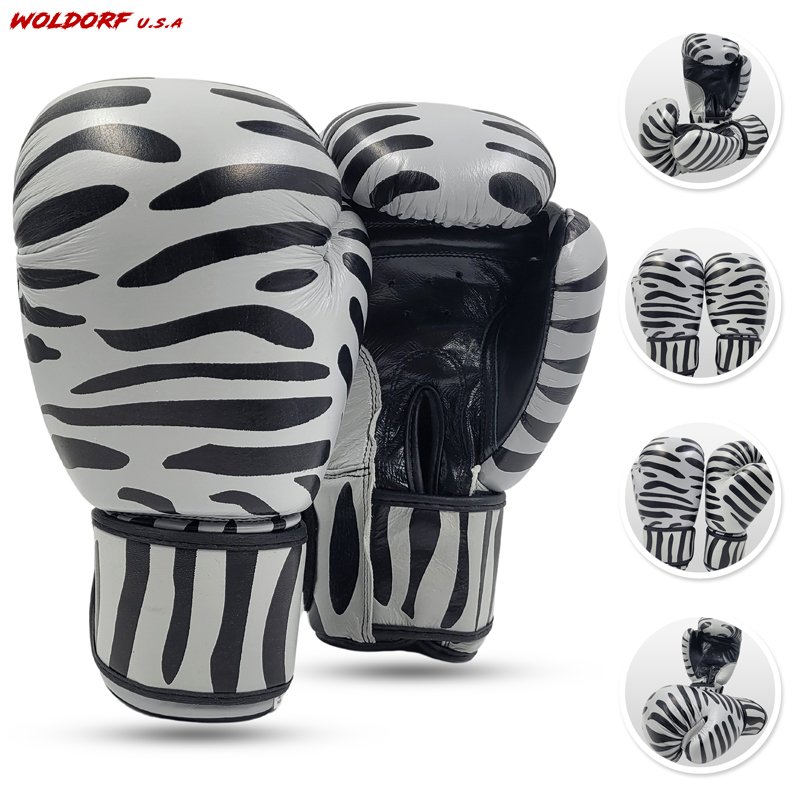 Zebra boxing gloves in top grade leather