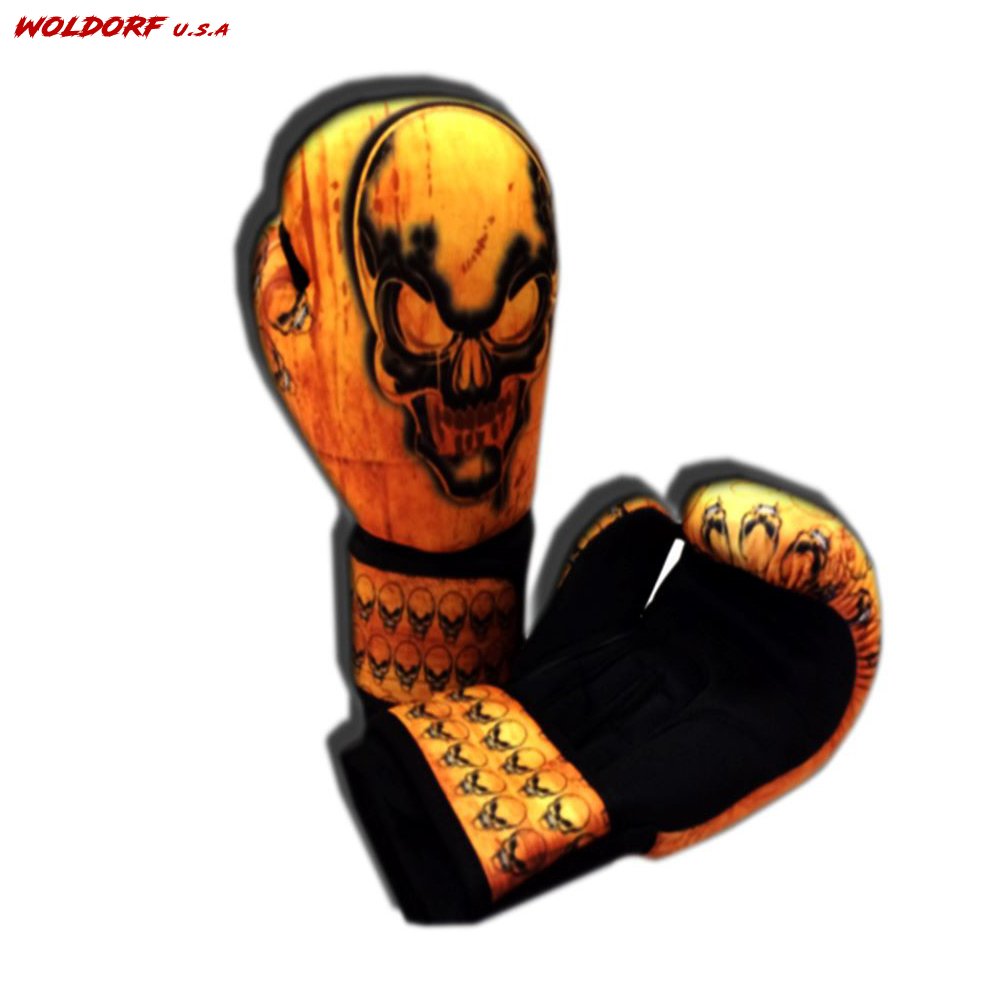 Washable Boxing Gloves Orange Skull