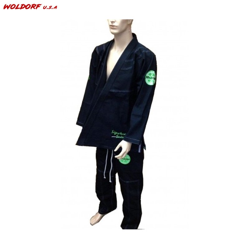 Woldorf USA Pearl Weave Jiu Jitsu Kimono in Black/Green
