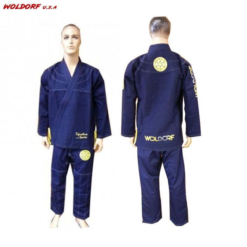 Pearl Weave Jiu Jitsu Kimono in Navy Blue/Yellow