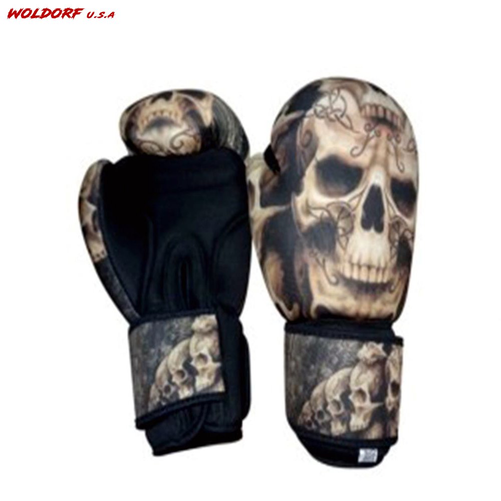 Washable Boxing Gloves Tan Skull