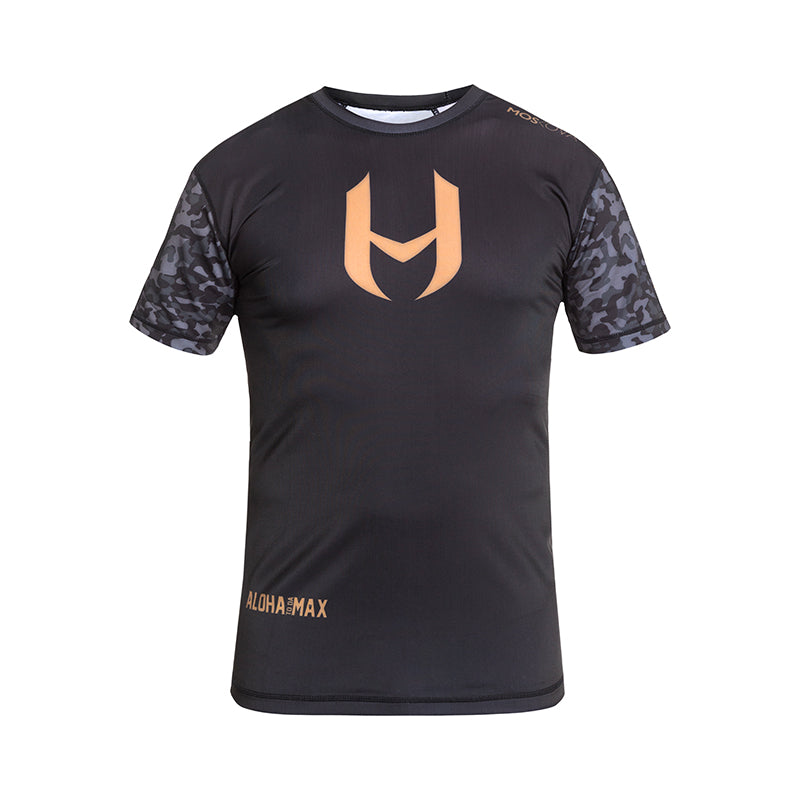 MAX HOLLOWAY BJJ RASHGUARD  CAMO BLACK GOLD - SHORT SLEEVES