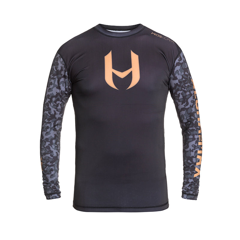 MAX HOLLOWAY BJJ RASHGUARD  CAMO BLACK GOLD - LONG SLEEVES