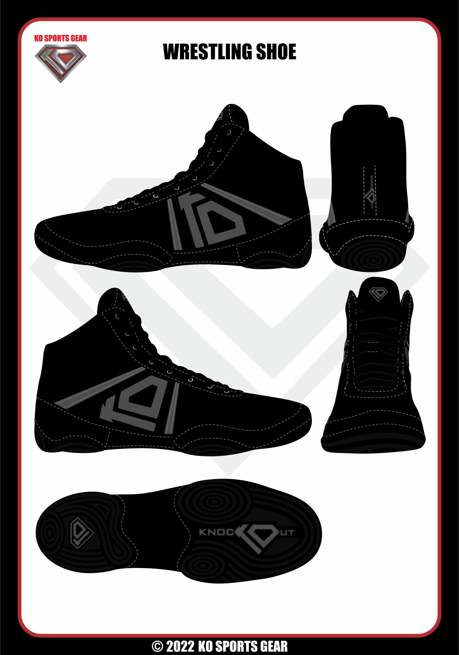 Wrestling Shoes by KO Sports Gear – BLACK OUT