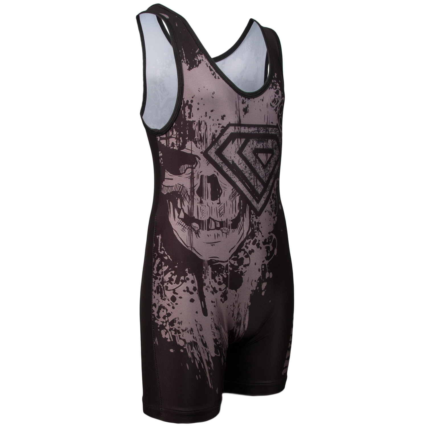 Wrestling Singlet by KO Sports Gear: SKULL – SILVER AND BLACK