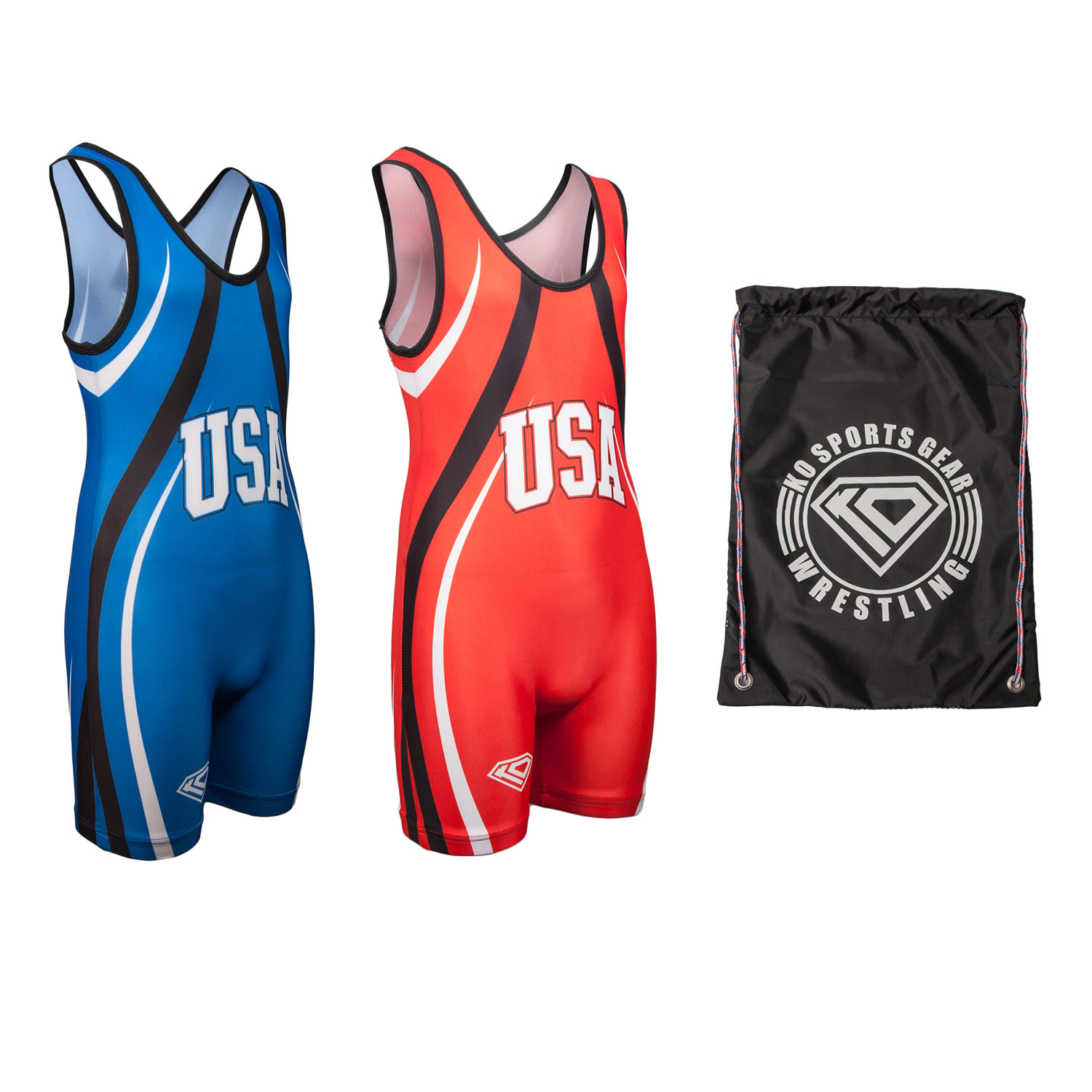 Wrestling Singlet Bundle by KO Sports Gear: OLYMPIC (Includes two singlets and gear bag)