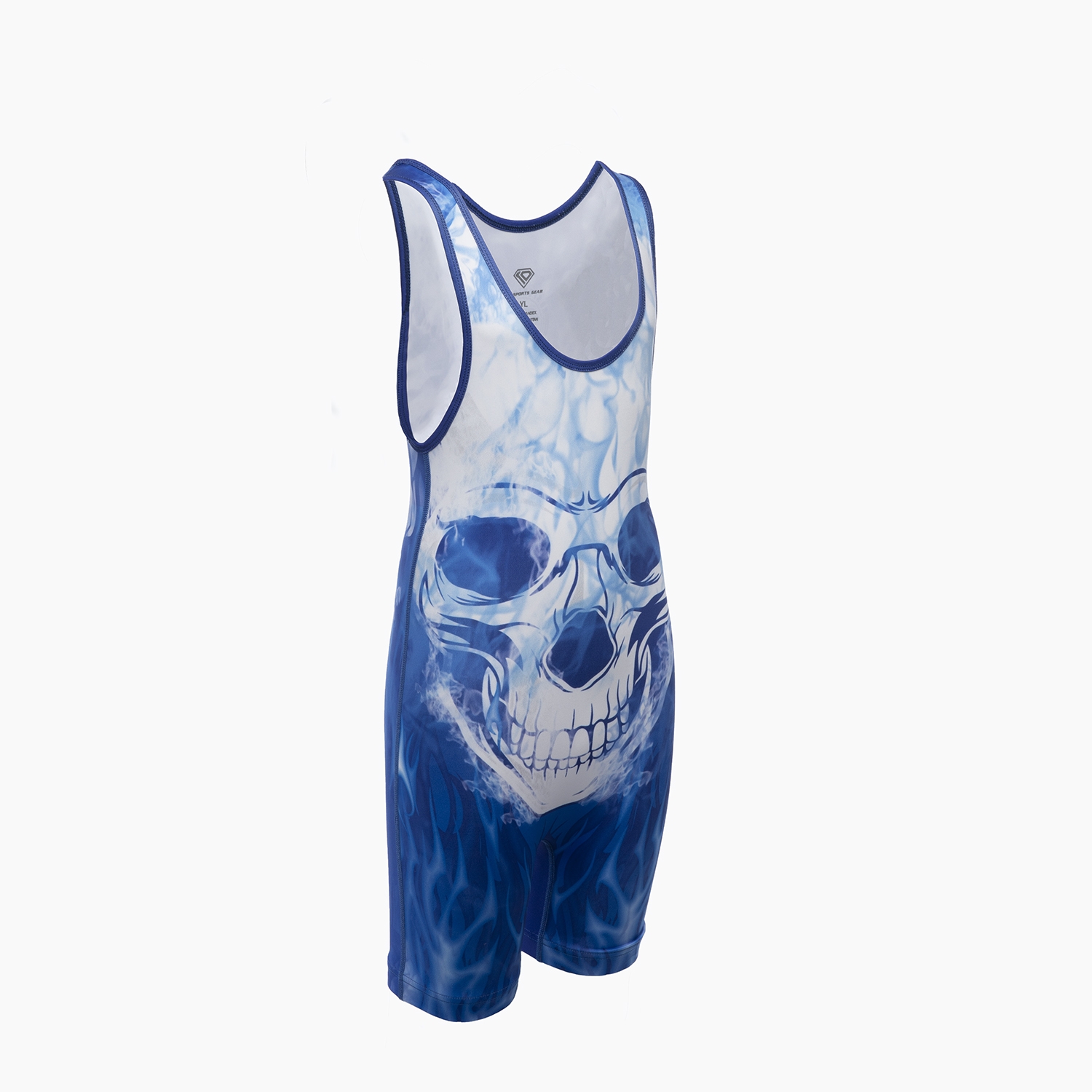 Wrestling Singlet by KO Sports Gear: BLUE FLAMING SKULL