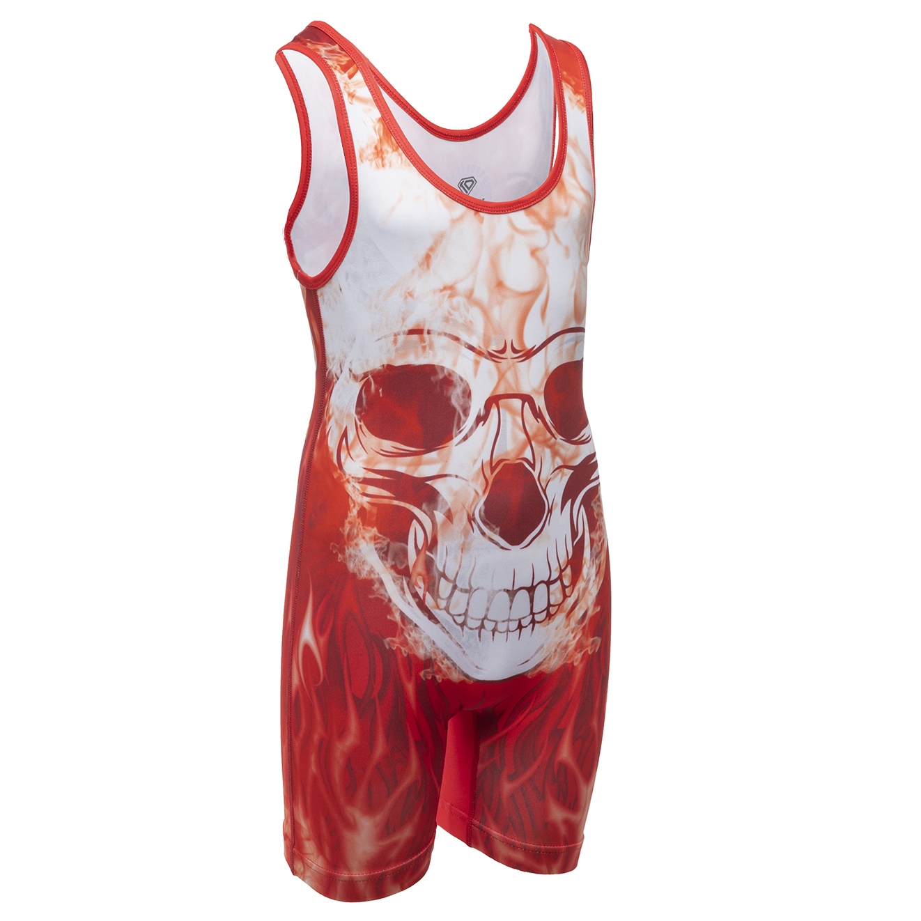Wrestling Singlet by KO Sports Gear: RED FLAMING SKULL