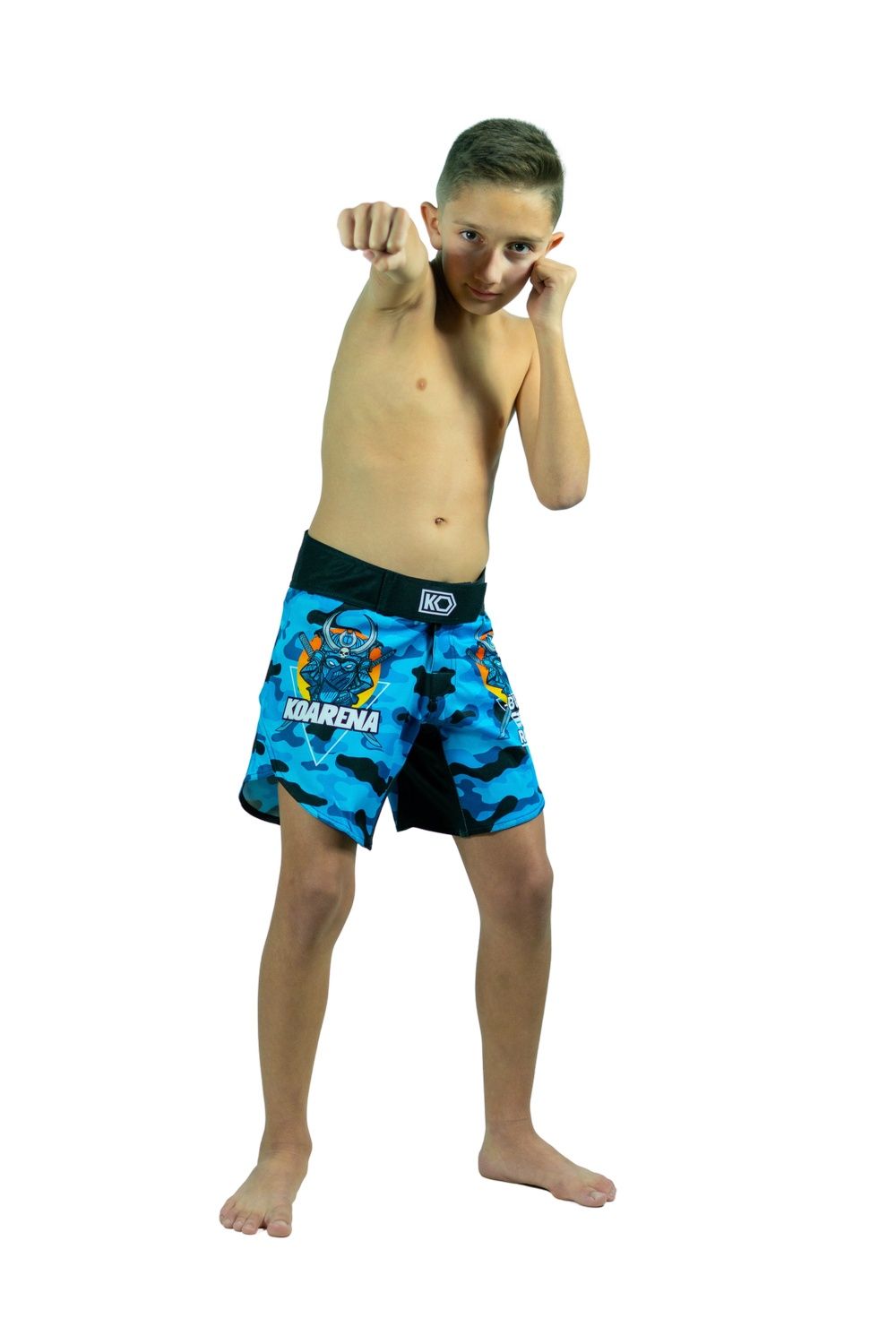 KOARENA Wordless Samurai Kids Fight Shorts Azul Camo