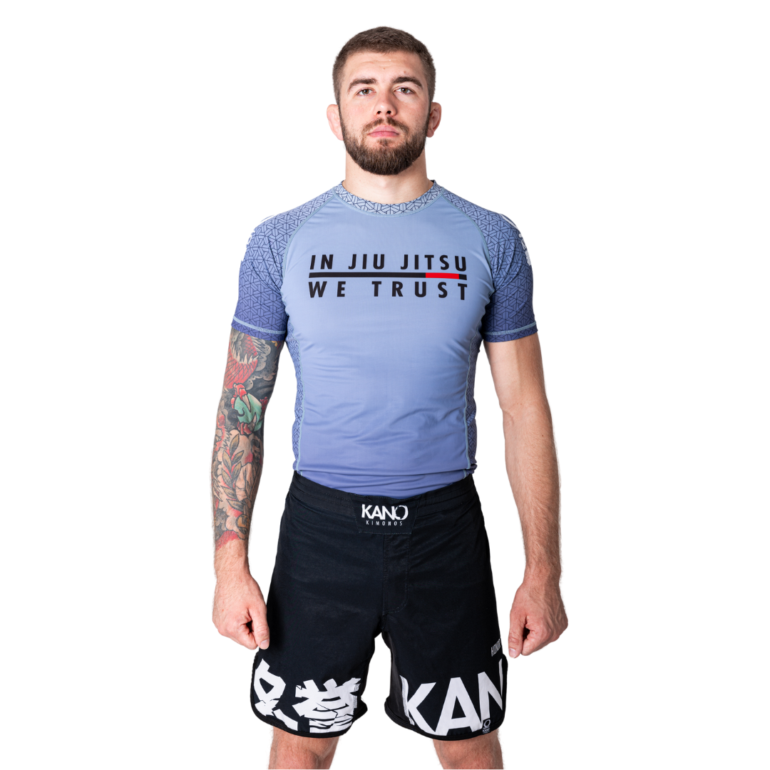 BJJ RASHGUARD IN JIU JITSU WE TRUST SHORT SLEEVES