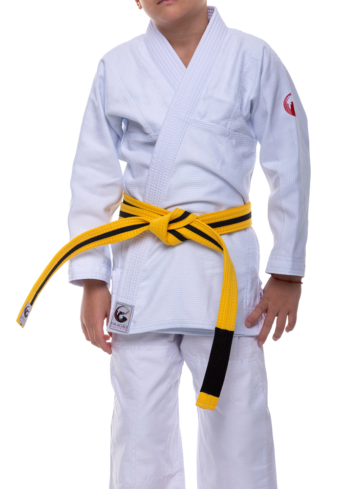Faixa Dragão Jiu Jitsu Amarela Listra Preta Infantil