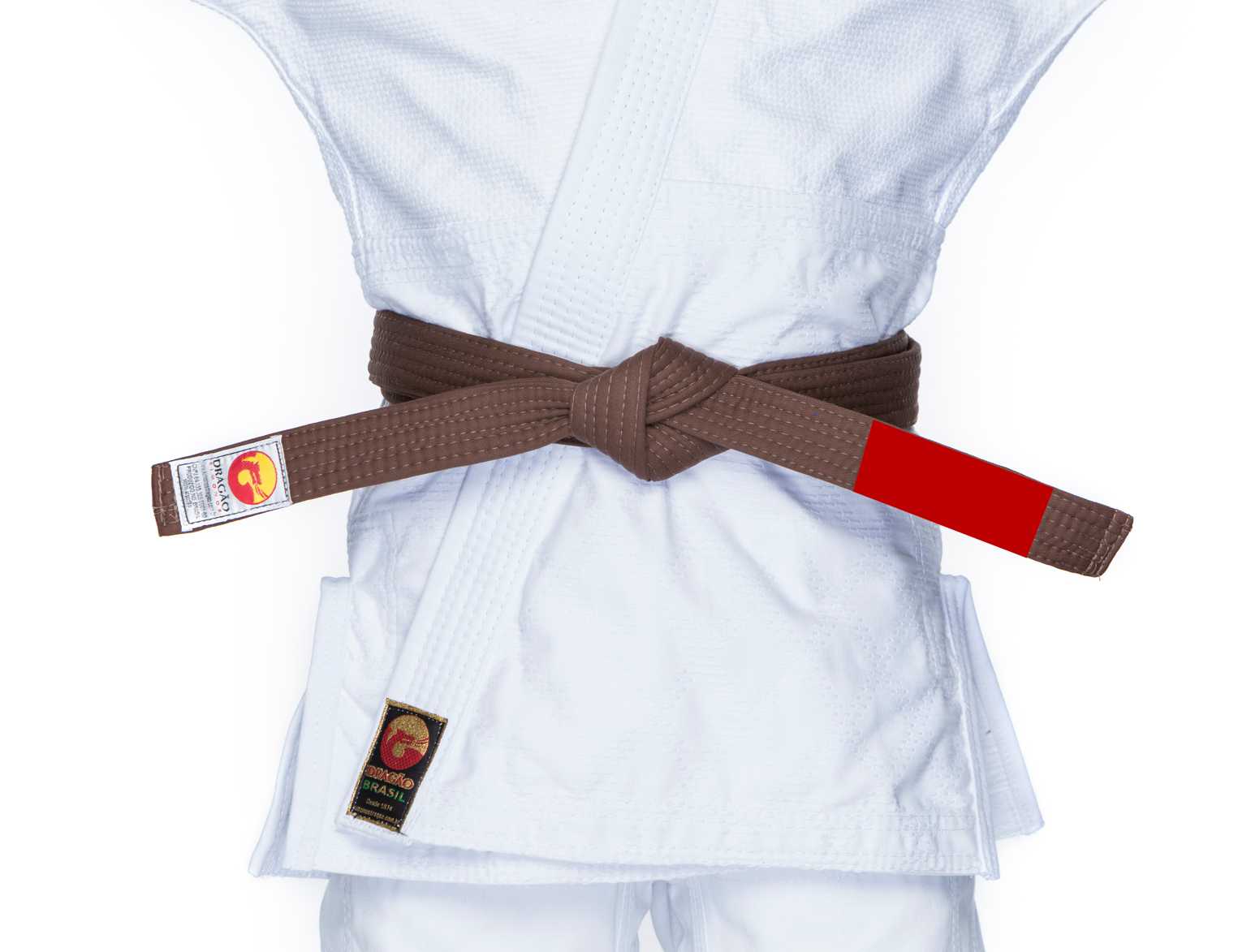 Faixa Oficial Dragão Jiu Jitsu Marrom ponta Vermelha Adulto