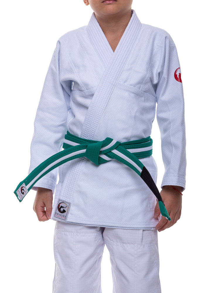 Faixa Dragão Jiu Jitsu Verde Listra Branco Infantil