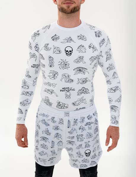 Chokes’n’Bones / Pánský rashguard s dlouhým rukávem – bílý