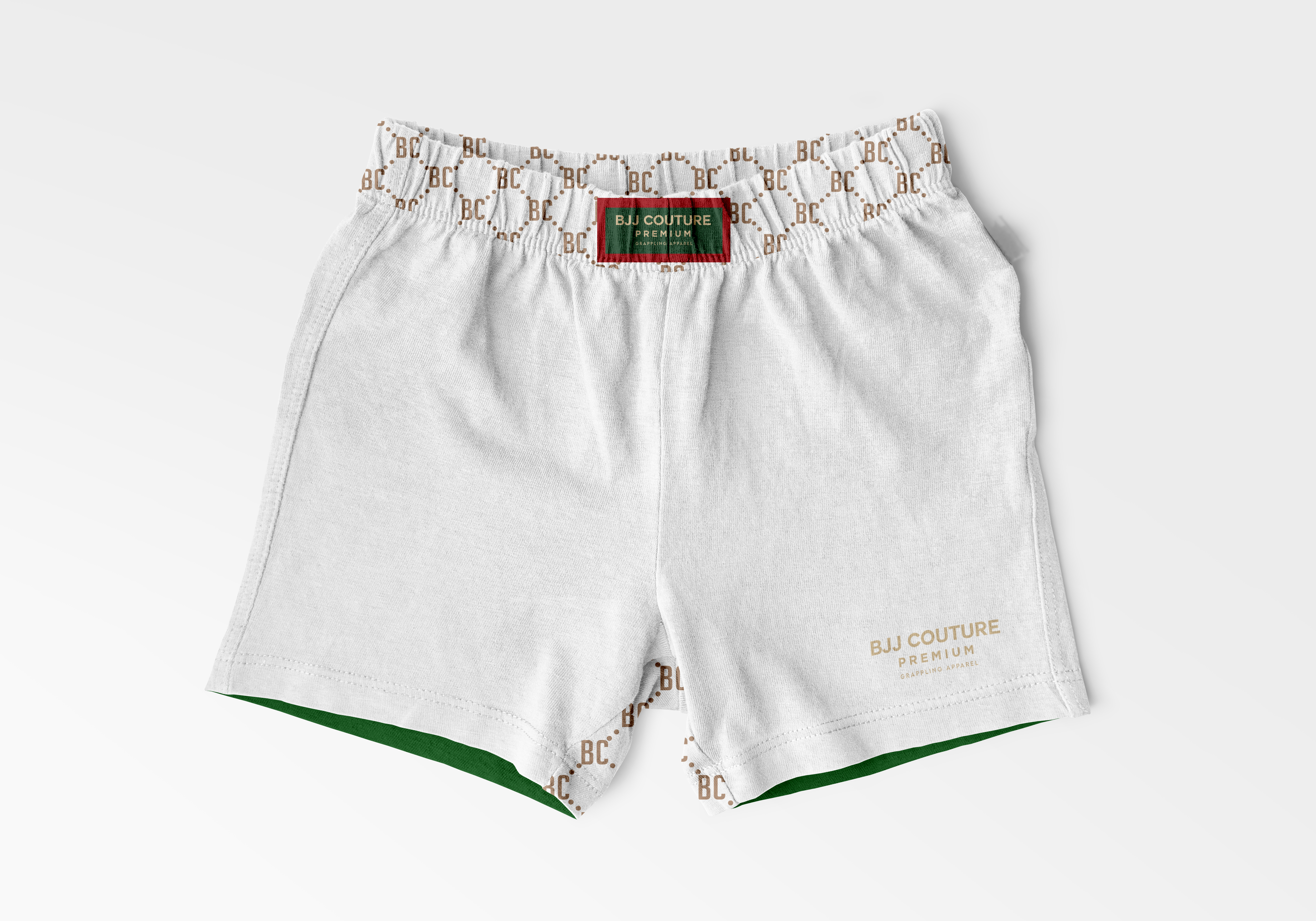 BJJ Couture White Grappling Shorts with Gold & Contrast Details