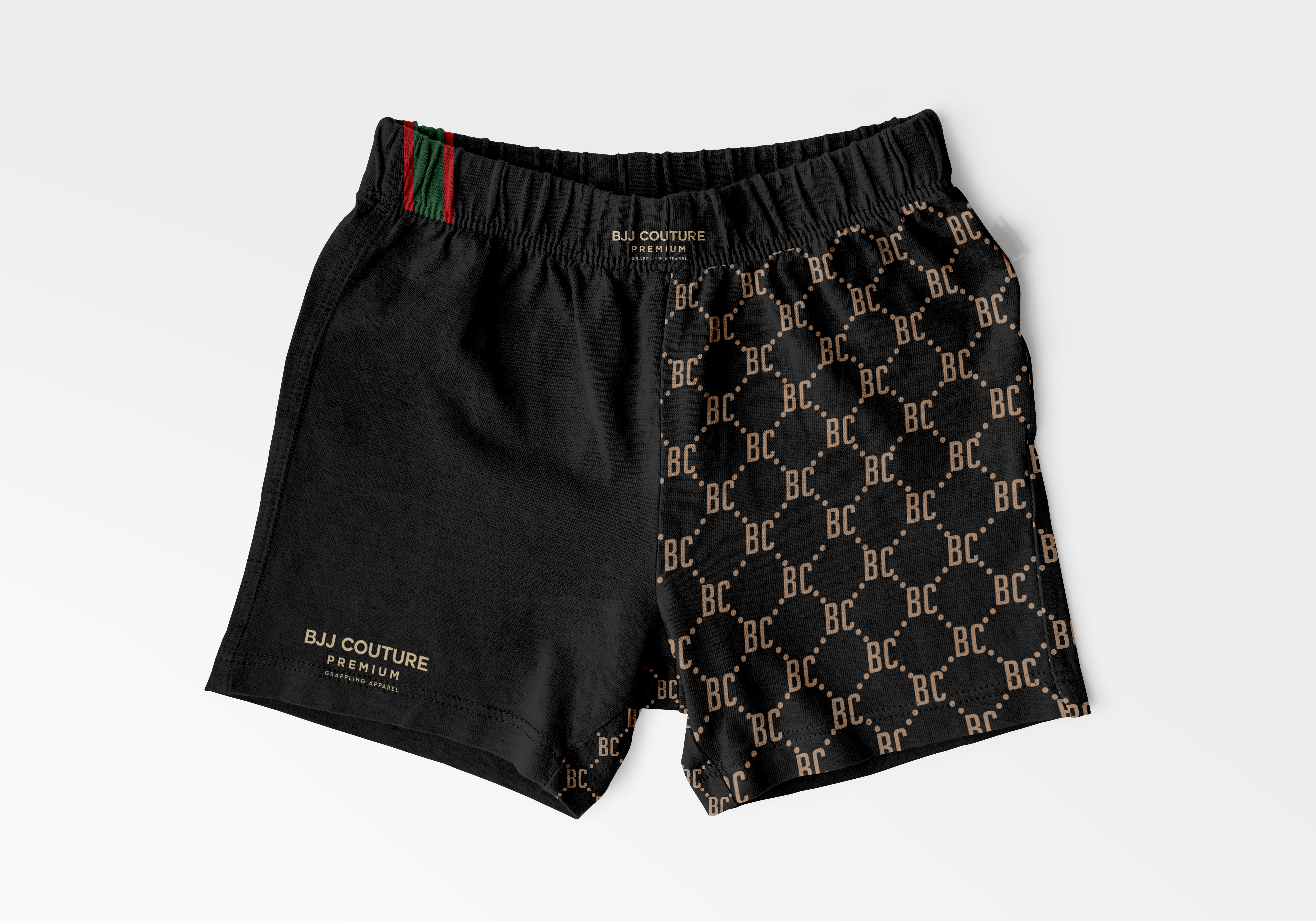 BJJ Couture Black Grappling Shorts with Gold and Contrast Details
