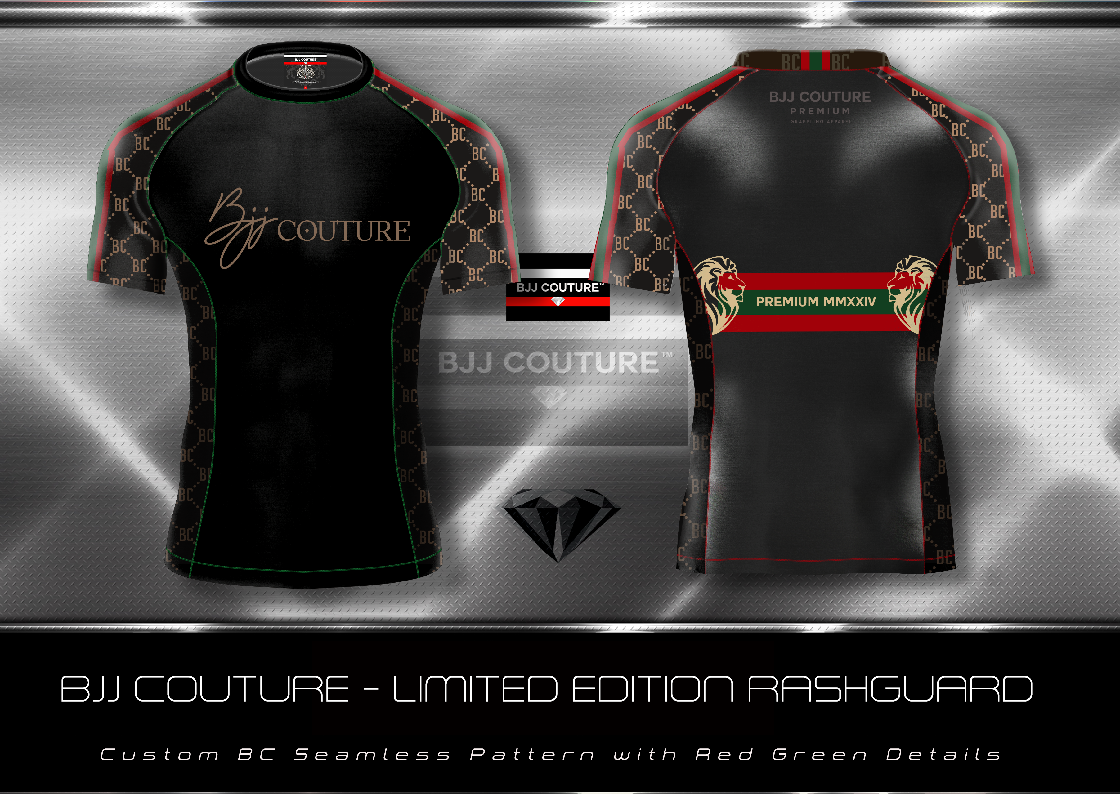 BJJ Couture Black Rashguard with Gold and Contrast Details
