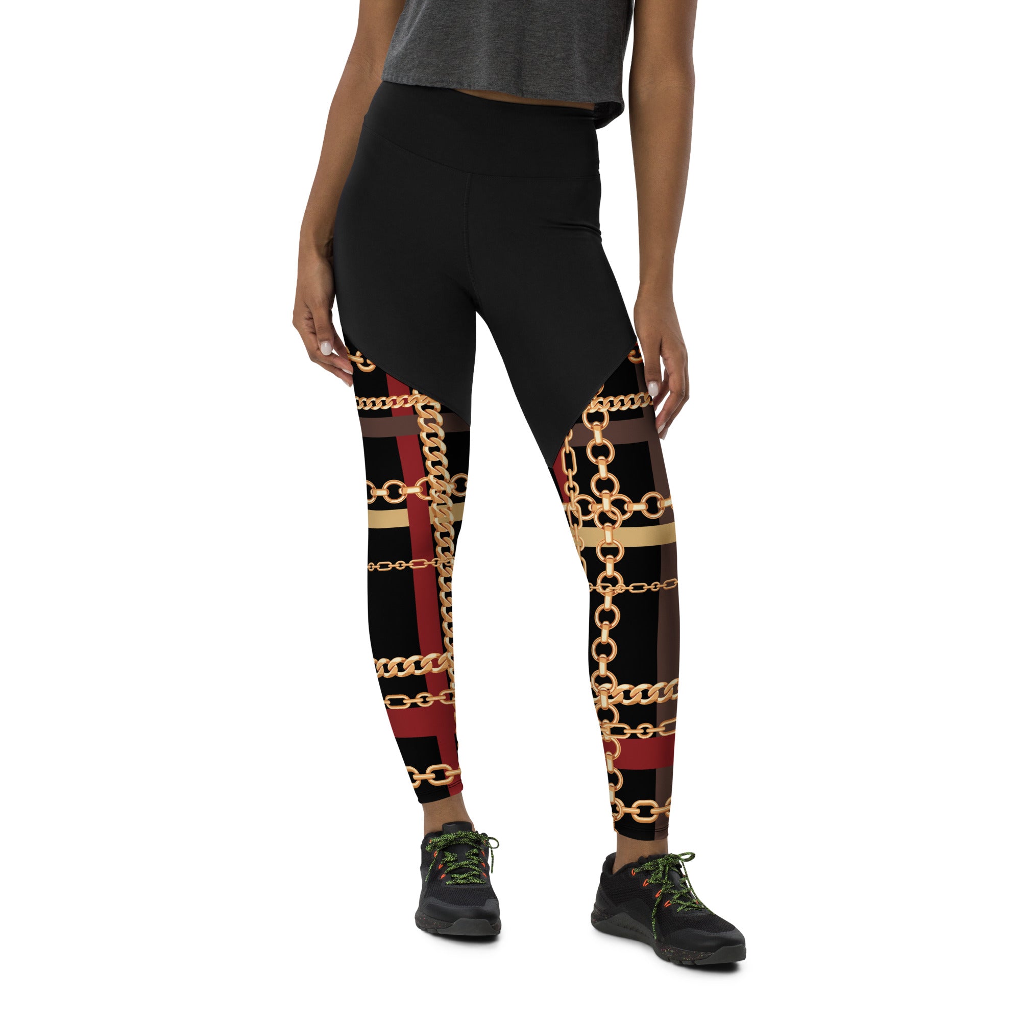 BJJ Couture Workout Red and Black Tartan Chain Leggings