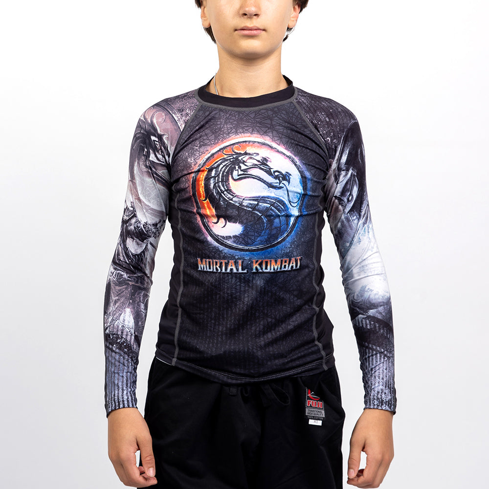 Fusion Fight Gear Mortal Kombat Sub Zero vs. Scorpion BJJ Compression Kids Rash Guard