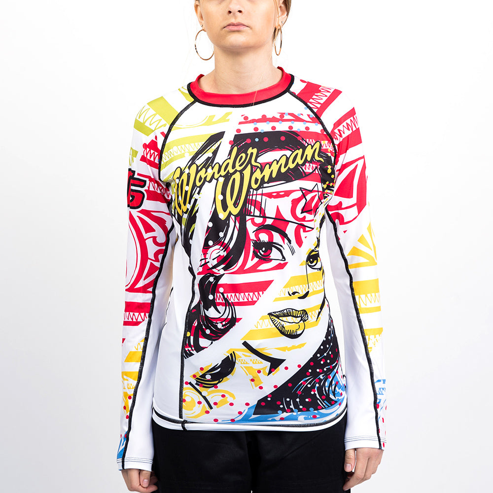 Fusion Fight Gear Wonder Woman Rainbow Kids BJJ Rash Guard- Long Sleeve