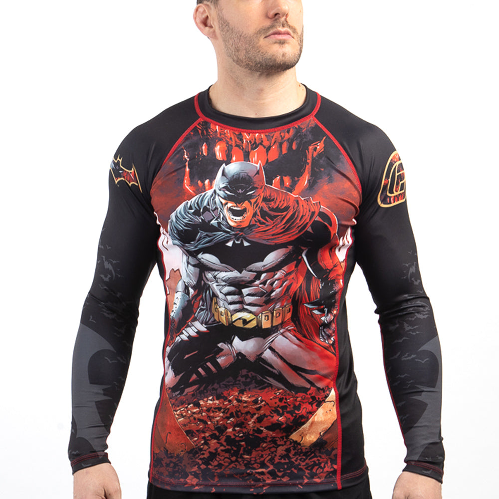 Fusion Fight Gear Batman Red Skull BJJ Rash Guard Compression Shirt- RETIRED