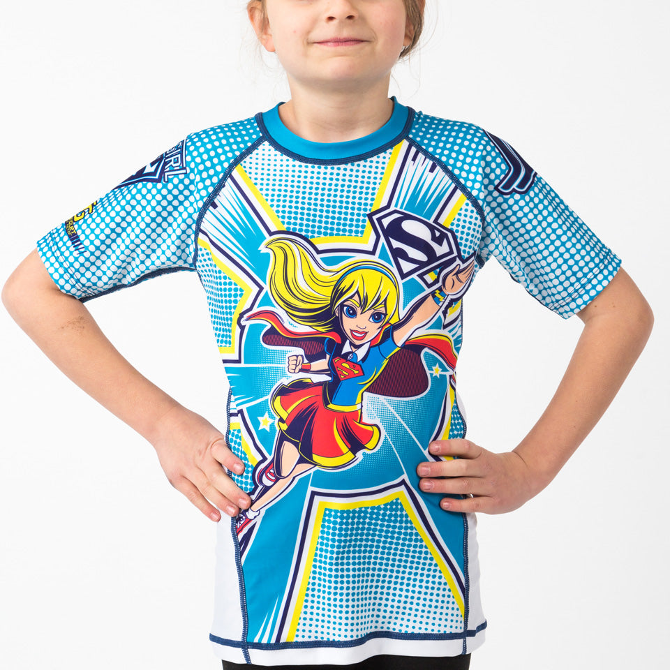 Fusion Fight Gear Supergirl Kids BJJ Rash Guard Short Sleeve