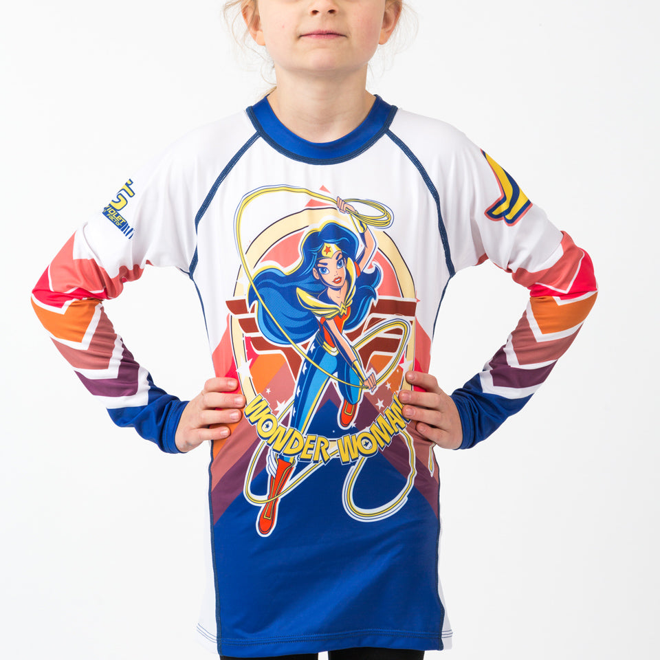 Fusion Fight Gear Wonder Woman DC Superhero Girls Kids BJJ Rash Guard- Long Sleeve