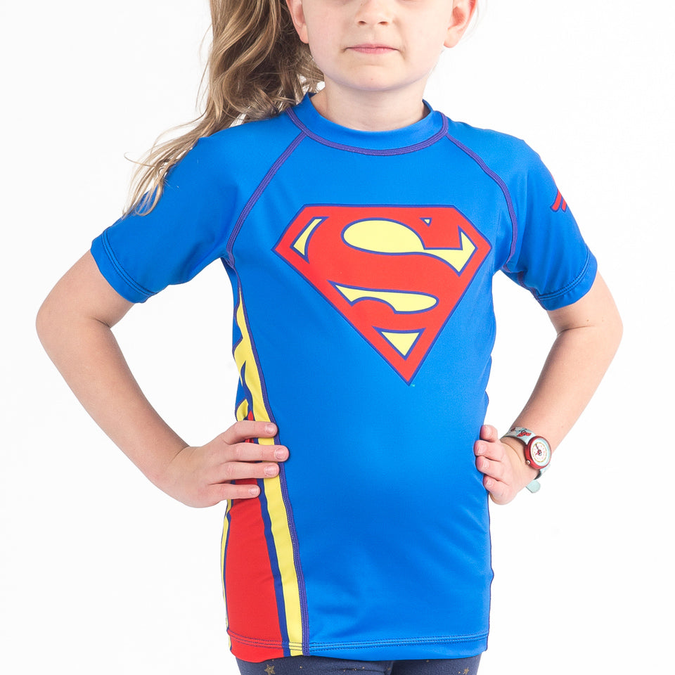 Fusion Fight Gear Superman Logo Kids BJJ Rash Guard- Short Sleeve