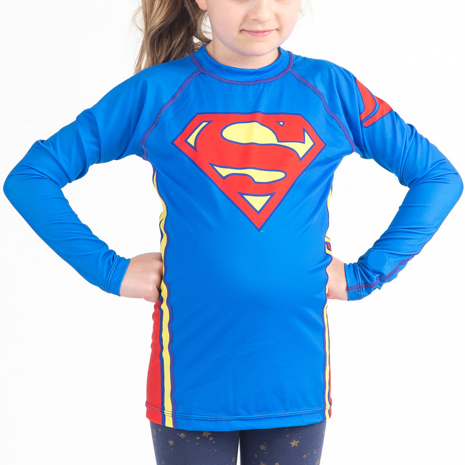 Fusion Fight Gear Superman Logo Kids BJJ Rash Guard- Long Sleeve