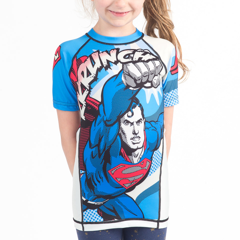 Fusion Fight Gear Superman Krunch Kids BJJ Rash Guard- Short Sleeve
