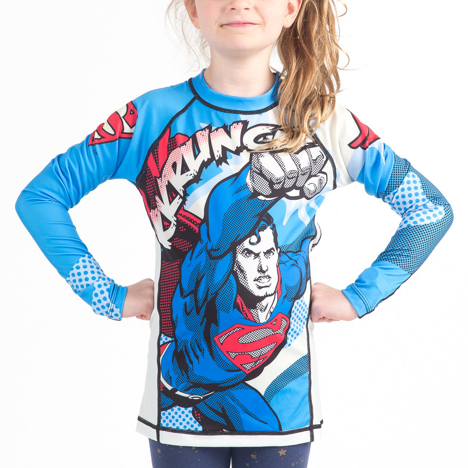 Fusion Fight Gear Superman Krunch Kids BJJ Rash Guard- Long Sleeve