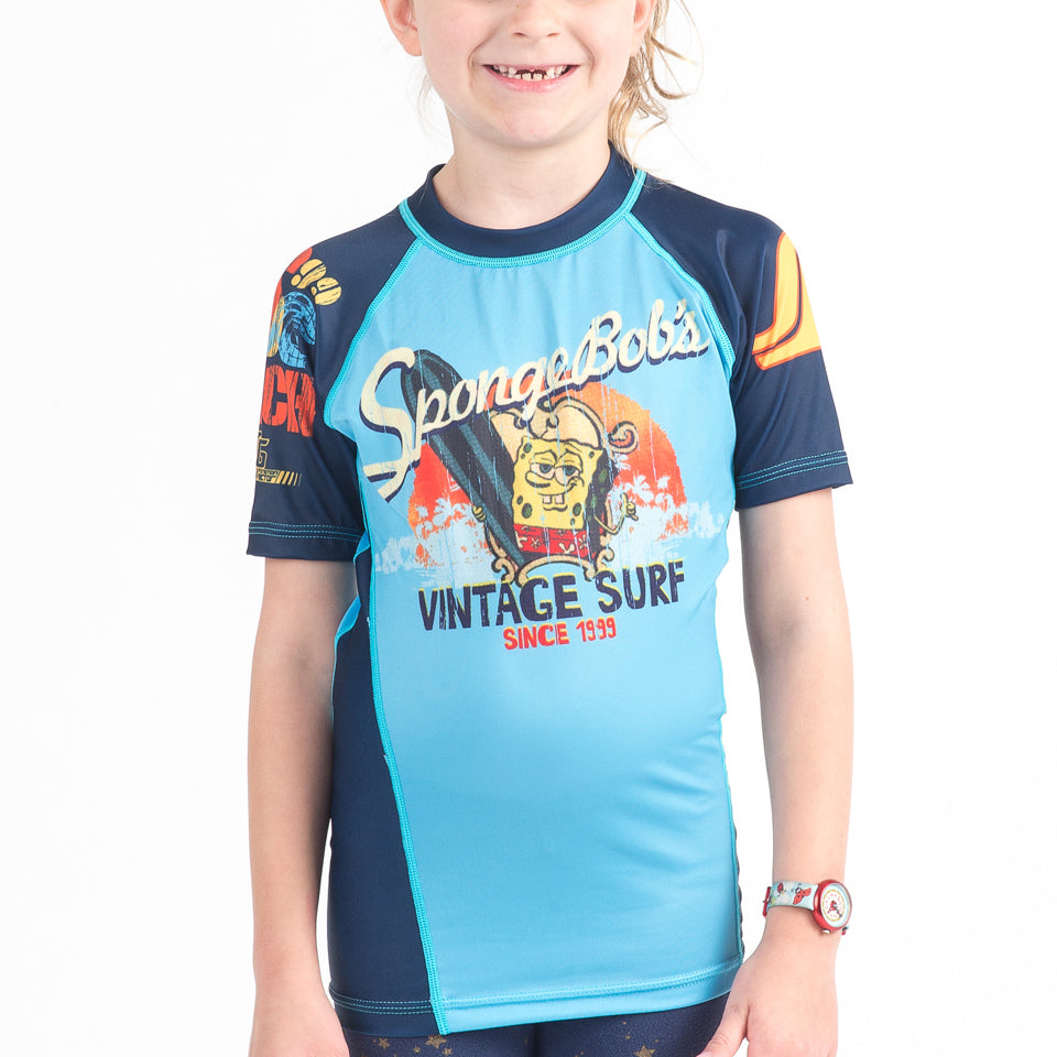 Fusion Fight Gear Sponge Bob Vintage Surf Kids BJJ Rash Guard - Short Sleeve