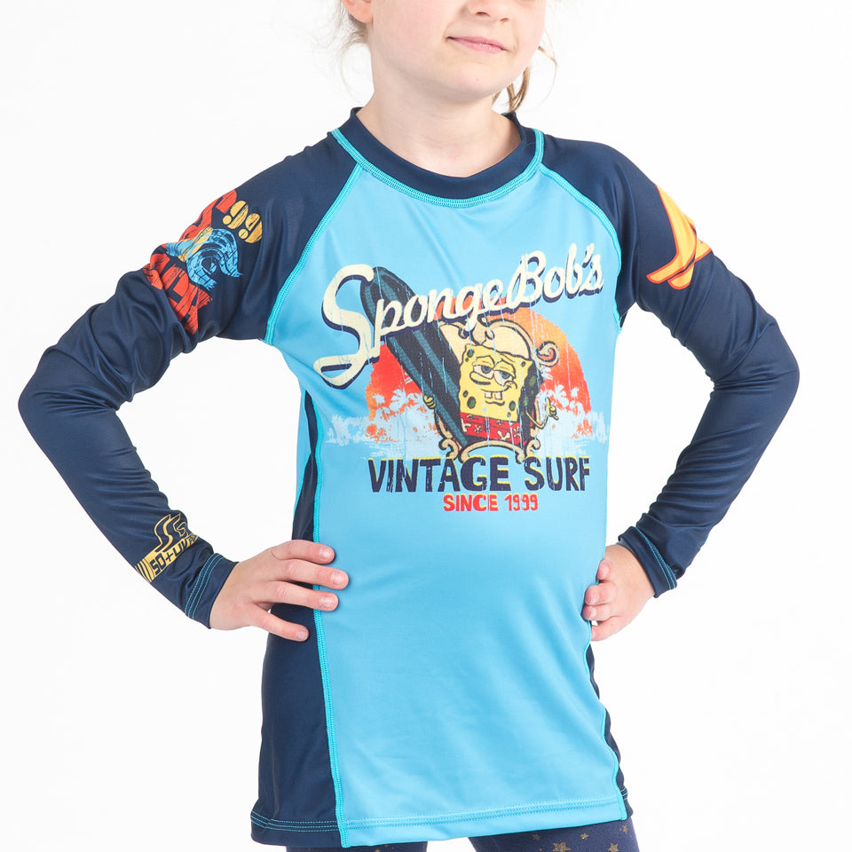 Fusion Fight Gear SpongeBob Vintage Surf Kids BJJ Rash Guard - Long Sleeve