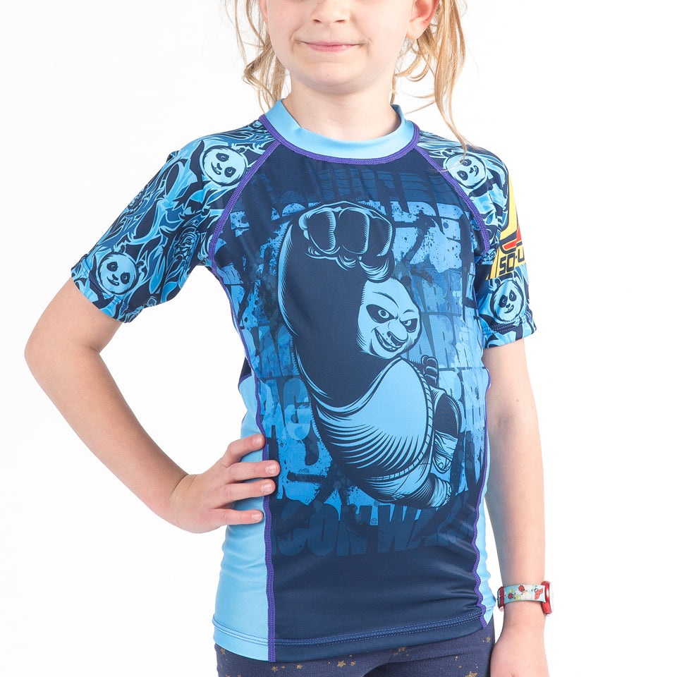 Fusion Fight Gear Kung Fu Panda Dragon Warrior Kids BJJ Rash Guard - Blue Short Sleeve