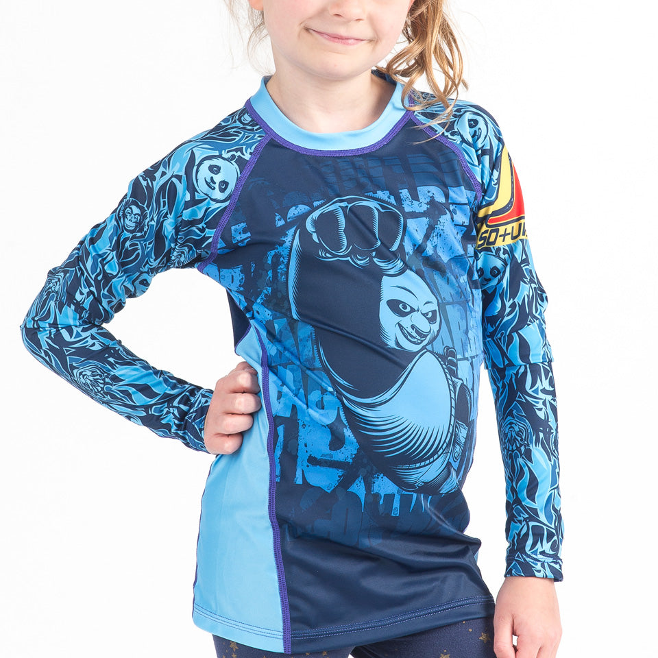 Fusion Kung Fu Panda Dragon Warrior Kids BJJ Rash Guard - Blue Long Sleeve