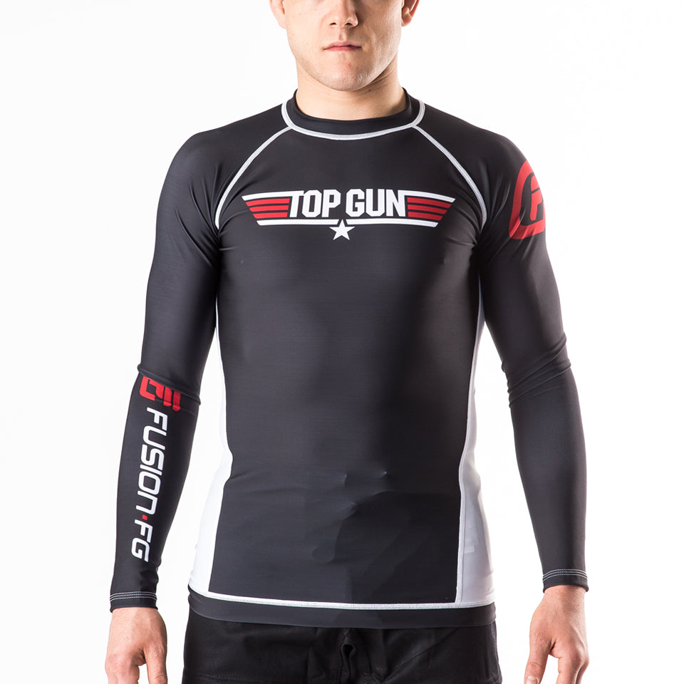 Fusion Fight Gear Top Gun Classic BJJ Rash Guard Compression Shirt- Black
