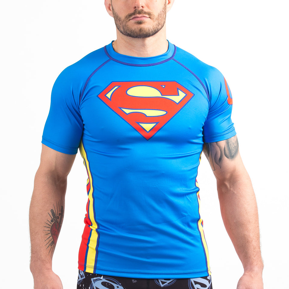 Fusion Fight Gear Superman Classic Logo Compression BJJ Rash Guard- Short Sleeve