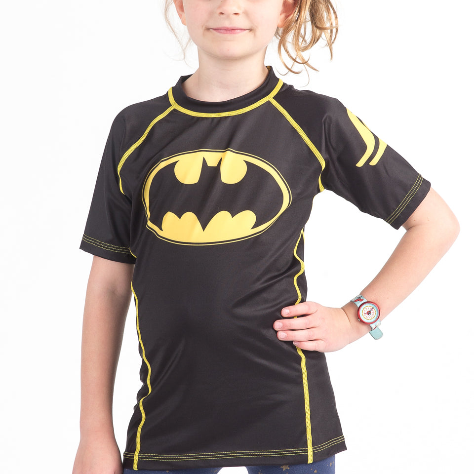 Fusion Batman 1989 Black Logo Kids BJJ Rash Guard- Short Sleeve