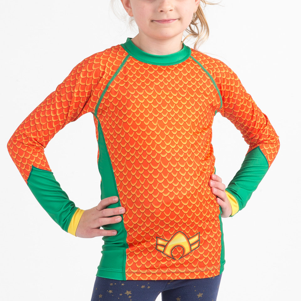 Fusion Aquaman Costume Kids BJJ Rash Guard- Long Sleeve