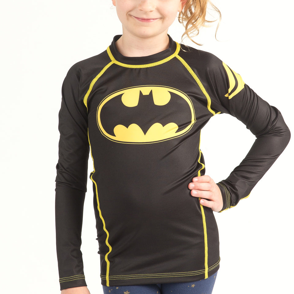 Fusion Batman 1989 Black Logo Kids BJJ Rash Guard- Long Sleeve